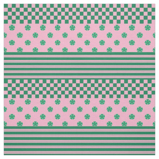 Pink Green Boho Karo Blumenmuster Stoff (Muster)