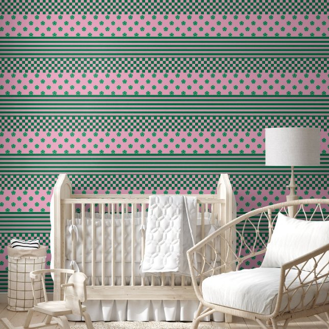 Pink Green Boho Karo Blumenmuster Tapete (Von Creator hochgeladen)