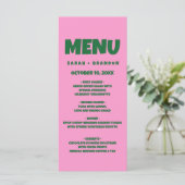 Pink Green  Bold  Retro Wedding Menu Menükarte (Stehend Vorderseite)