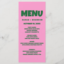 Pink Green Bold Retro Wedding Menu Menükarte