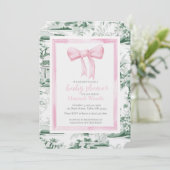 Pink & Green Bow Chinoiserie mit Hinterteil-Bearbe Einladung (Stehend Vorderseite)