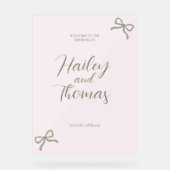 Pink & Green Bow Hochzeitszeichen Acrylschild (Vorderseite)