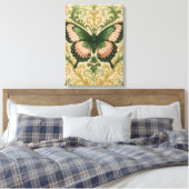 Pink & Green Butterfly Stretched Canvas Print Leinwanddruck (Insitu (Schlafzimmer))