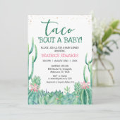 Pink Green Cactus Taco 'Bout A Baby Shower Einladung (Stehend Vorderseite)