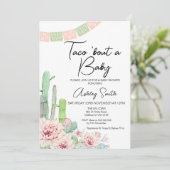 Pink Green Cactus Taco über eine Baby-Dusche Einladung (Stehend Vorderseite)