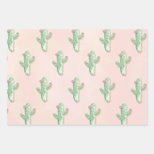 Pink & Green Cactus Wrap: Niedlicher Geschenksieb Geschenkpapier Set (Vorderseite)