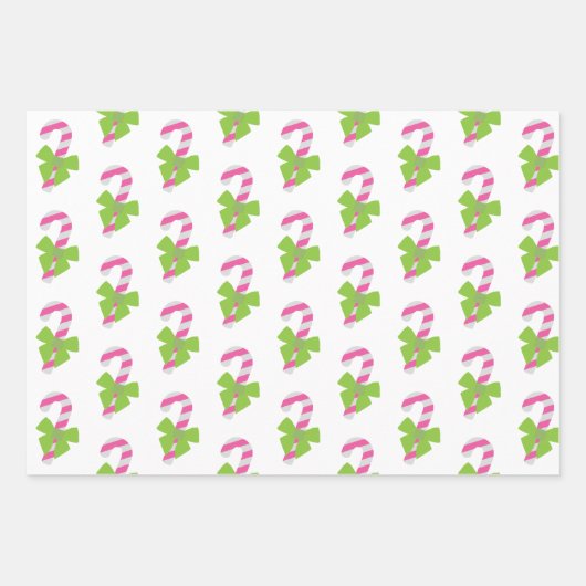 Pink & Green Candy Cane Weihnachtswrapping Paper Geschenkpapier Set (Vorderseite)