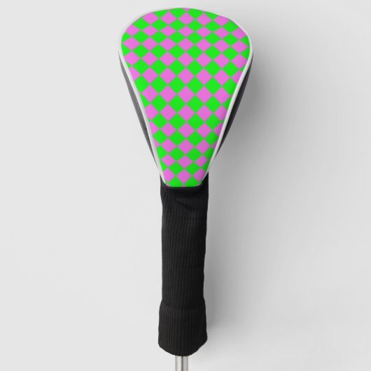 Pink Green Checker Diamond Pattern Golf Headcover (Vorderseite)