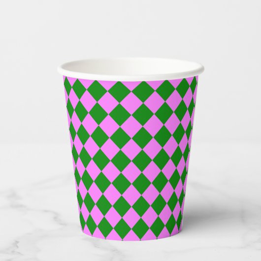 Pink Green Checker Diamond Pattern Pappbecher (Rückseite)
