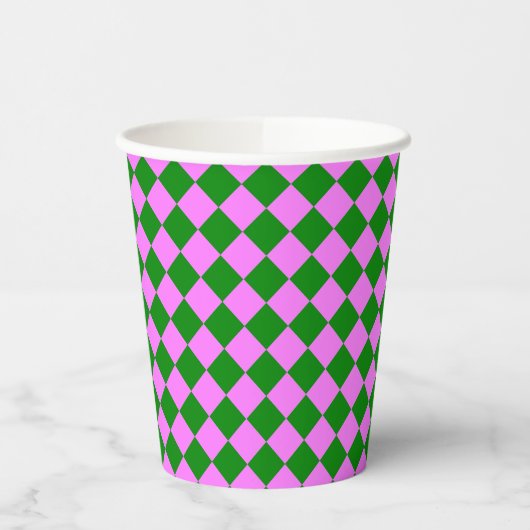 Pink Green Checker Diamond Pattern Pappbecher (Links)