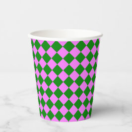 Pink Green Checker Diamond Pattern Pappbecher