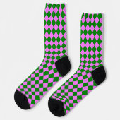 Pink Green Checker Diamond Pattern Socken (Linkes Detail)