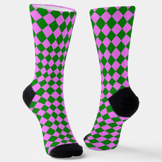 Pink Green Checker Diamond Pattern Socken (Gewinkelt)