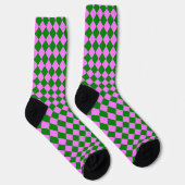 Pink Green Checker Diamond Pattern Socken (Rechts)