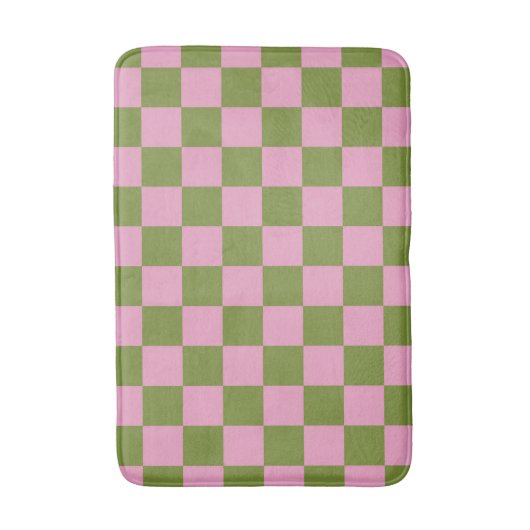 Pink Green Checkered Gingham Pattern Badematte (Vorderseite Vertikal)