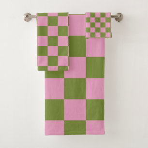 Pink Green Checkered Gingham Pattern Badhandtuch Set
