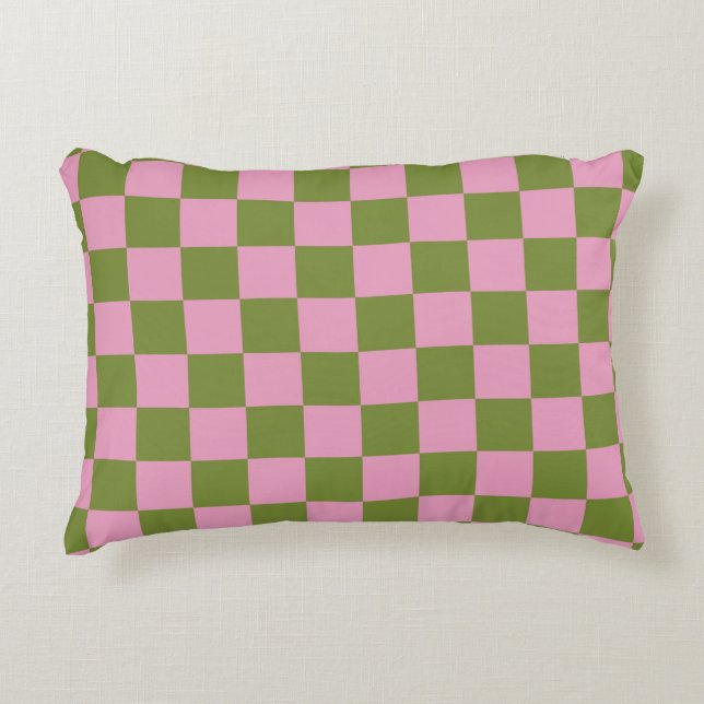 Pink Green Checkered Gingham Pattern Dekokissen (Vorderseite)
