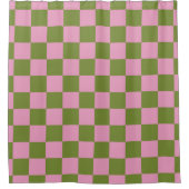 Pink Green Checkered Gingham Pattern Duschvorhang (Vorderseite)