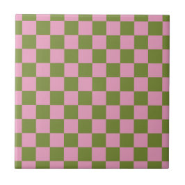 Pink Green Checkered Gingham Pattern Fliese
