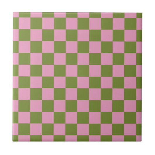 Pink Green Checkered Gingham Pattern Fliese (Vorderseite)