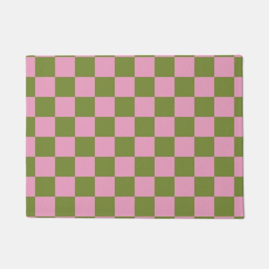 Pink Green Checkered Gingham Pattern Fußmatte (Vorderseite)
