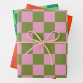 Pink Green Checkered Gingham Pattern Geschenkpapier Set (Beispiel)