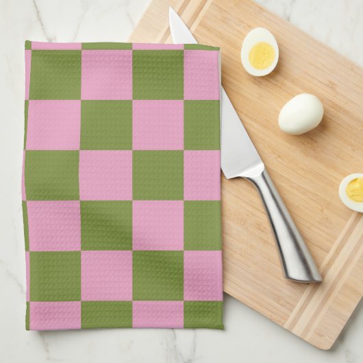 Pink Green Checkered Gingham Pattern Geschirrtuch (Viertel Falte)