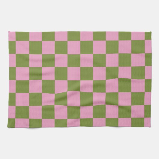 Pink Green Checkered Gingham Pattern Geschirrtuch (Horizontal)