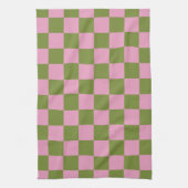 Pink Green Checkered Gingham Pattern Geschirrtuch (Vertikal)