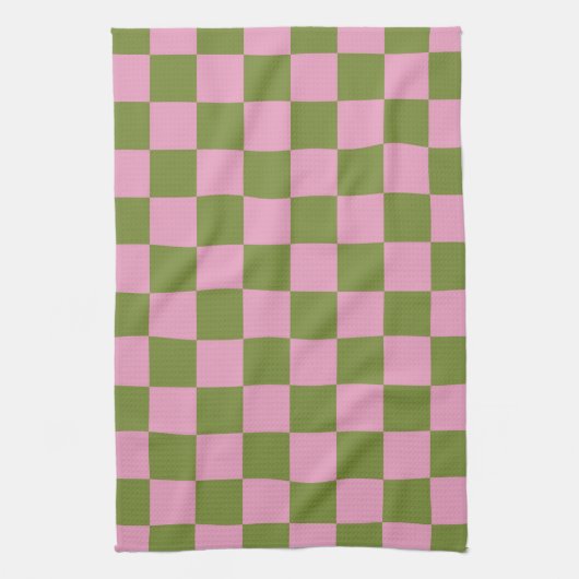 Pink Green Checkered Gingham Pattern Geschirrtuch (Vertikal)