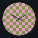Pink Green Checkered Gingham Pattern Große Wanduhr<br><div class="desc">Pink Green Checkered Gingham Pattern</div>