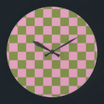 Pink Green Checkered Gingham Pattern Große Wanduhr<br><div class="desc">Pink Green Checkered Gingham Pattern</div>