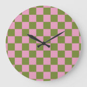 Pink Green Checkered Gingham Pattern Große Wanduhr (Vorderseite)