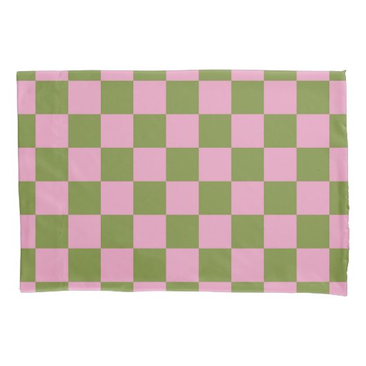 Pink Green Checkered Gingham Pattern Kissenbezug (Vorderseite)