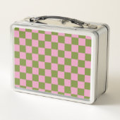 Pink Green Checkered Gingham Pattern Metall Brotdose (Rückseite)