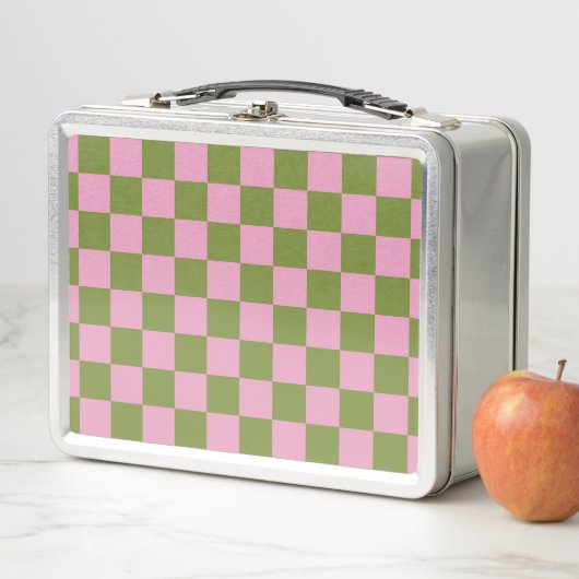 Pink Green Checkered Gingham Pattern Metall Brotdose (Beispiel)