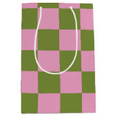 Pink Green Checkered Gingham Pattern Mittlere Geschenktüte (Vorderseite)