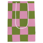 Pink Green Checkered Gingham Pattern Mittlere Geschenktüte (Rückseite)