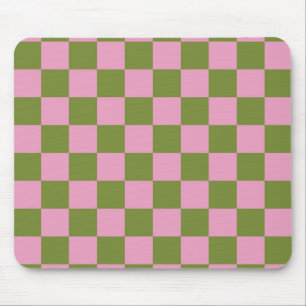 Pink Green Checkered Gingham Pattern Mousepad