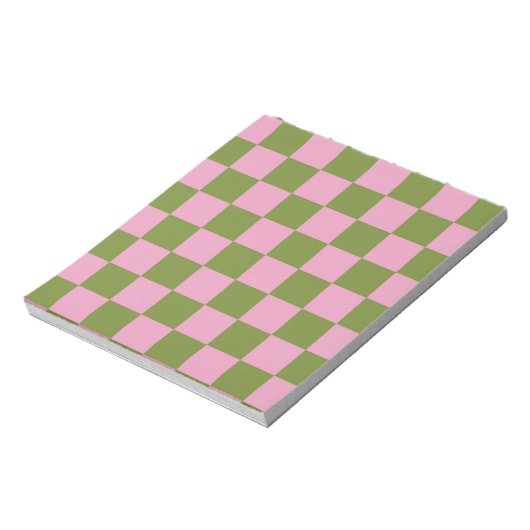 Pink Green Checkered Gingham Pattern Notizblock (Rotiert)