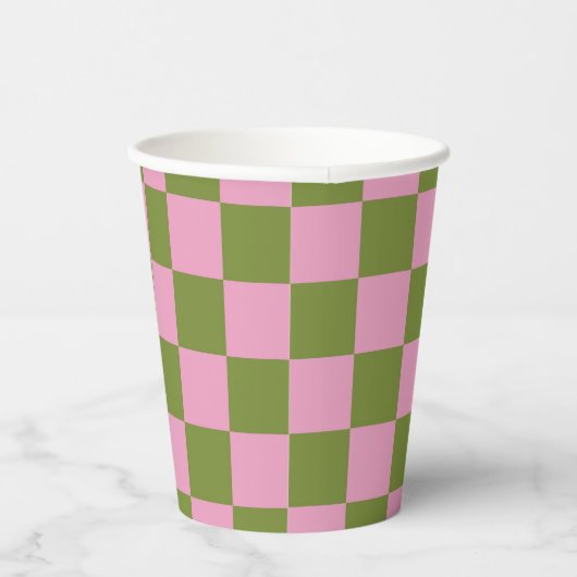 Pink Green Checkered Gingham Pattern Pappbecher (Rechts)