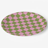 Pink Green Checkered Gingham Pattern Pappteller (Schrägansicht)