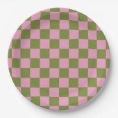 Pink Green Checkered Gingham Pattern Pappteller (Vorderseite)