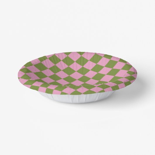 Pink Green Checkered Gingham Pattern Pappteller (Gewinkelt)