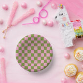 Pink Green Checkered Gingham Pattern Pappteller (Party)