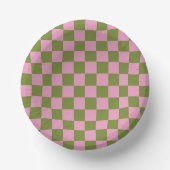 Pink Green Checkered Gingham Pattern Pappteller (Vorderseite)