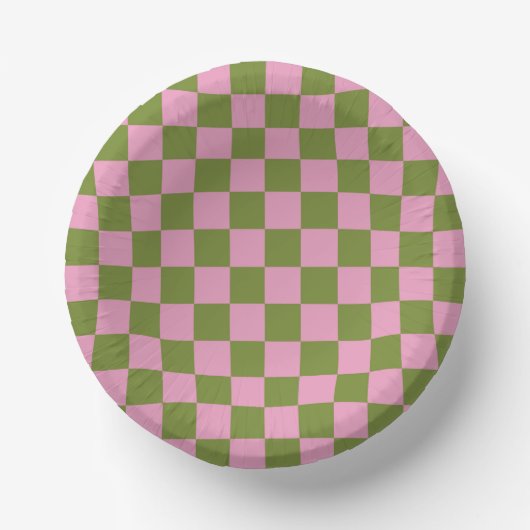 Pink Green Checkered Gingham Pattern Pappteller (Vorderseite)