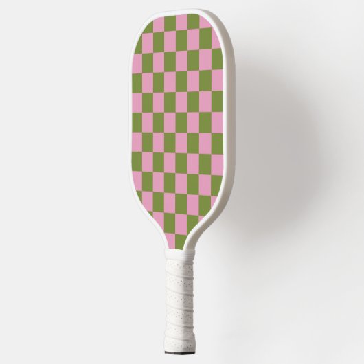 Pink Green Checkered Gingham Pattern Pickleball Schläger (Links)