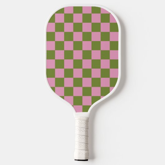 Pink Green Checkered Gingham Pattern Pickleball Schläger (Rückseite)