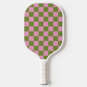 Pink Green Checkered Gingham Pattern Pickleball Schläger (Vorderseite)